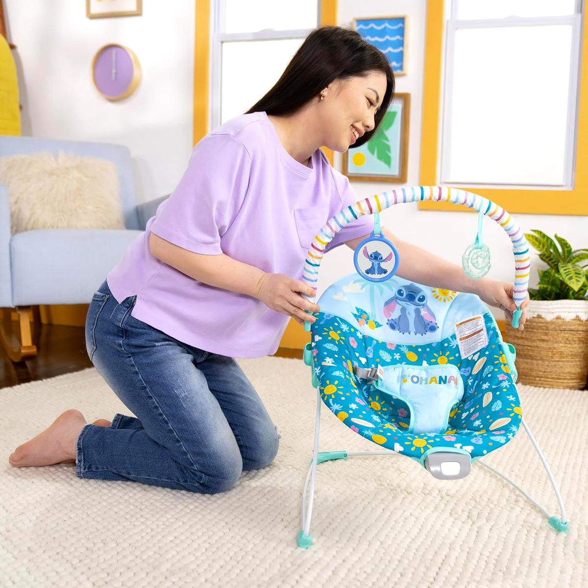 Bright Starts Disney Stitch Baby Bouncer with Vibrations (0–6 Months) - Kidsy