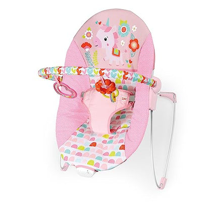 Bright Starts Soothing Vibrations Baby Bouncer (Pink Unicorn) - Kidsy
