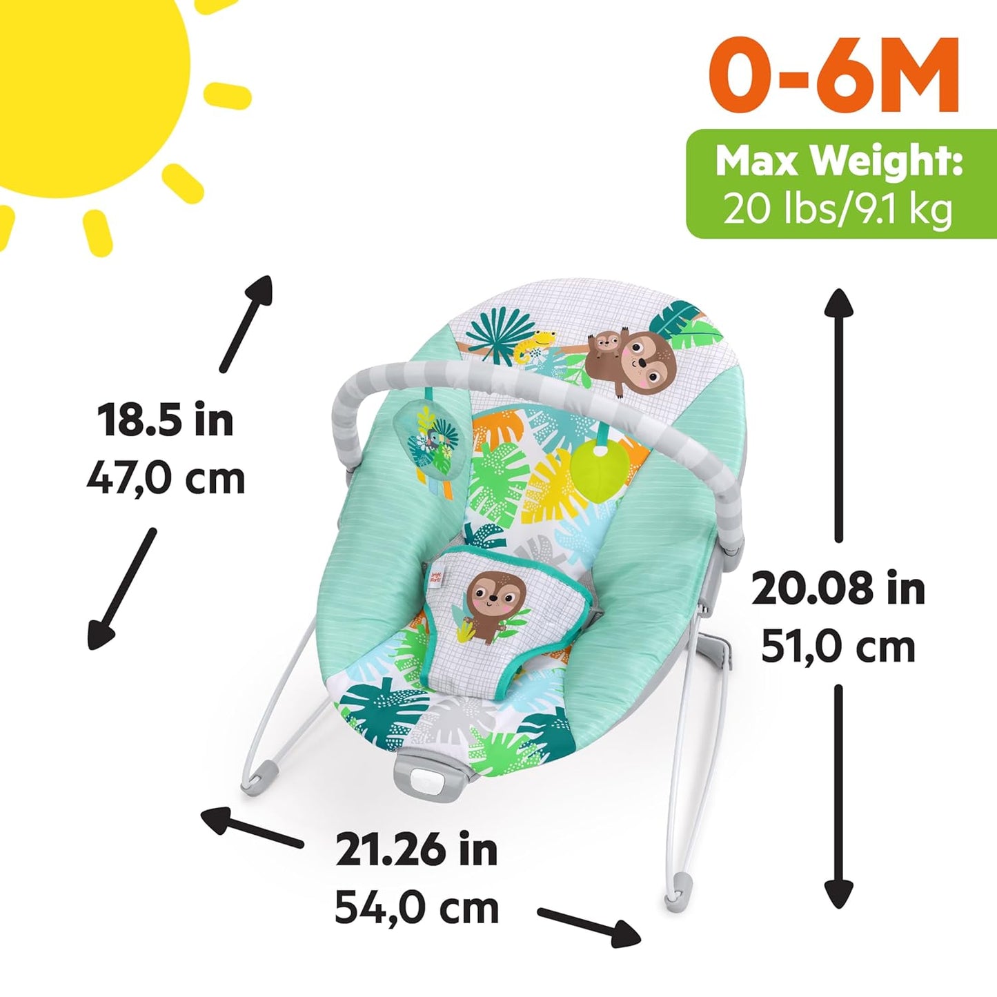 Bright Starts Wild Wonders Vibrating Baby Bouncer (Wild Wonders) - Kidsy
