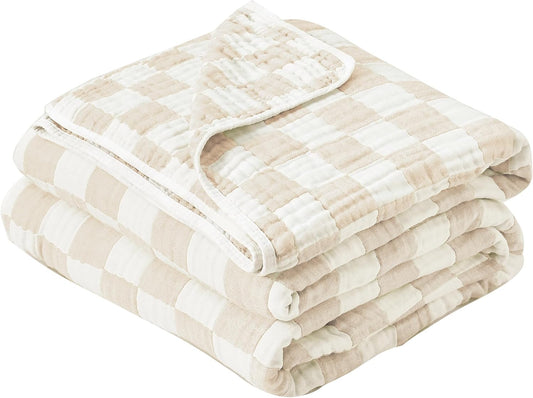 Brnabiou 6 - Layer Muslin Baby Blanket 41x41 Breathable Swaddle (Cream) - Kidsy