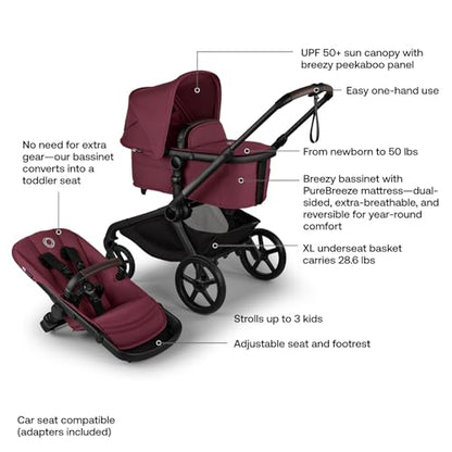 Bugaboo Kangaroo All - Terrain Single - to - Double Tandem Stroller (Dark Cherry) - Kidsy