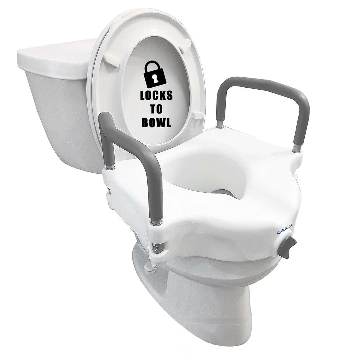 Carex E - Z Lock Raised Toilet Seat with Handles (White) - Kidsy