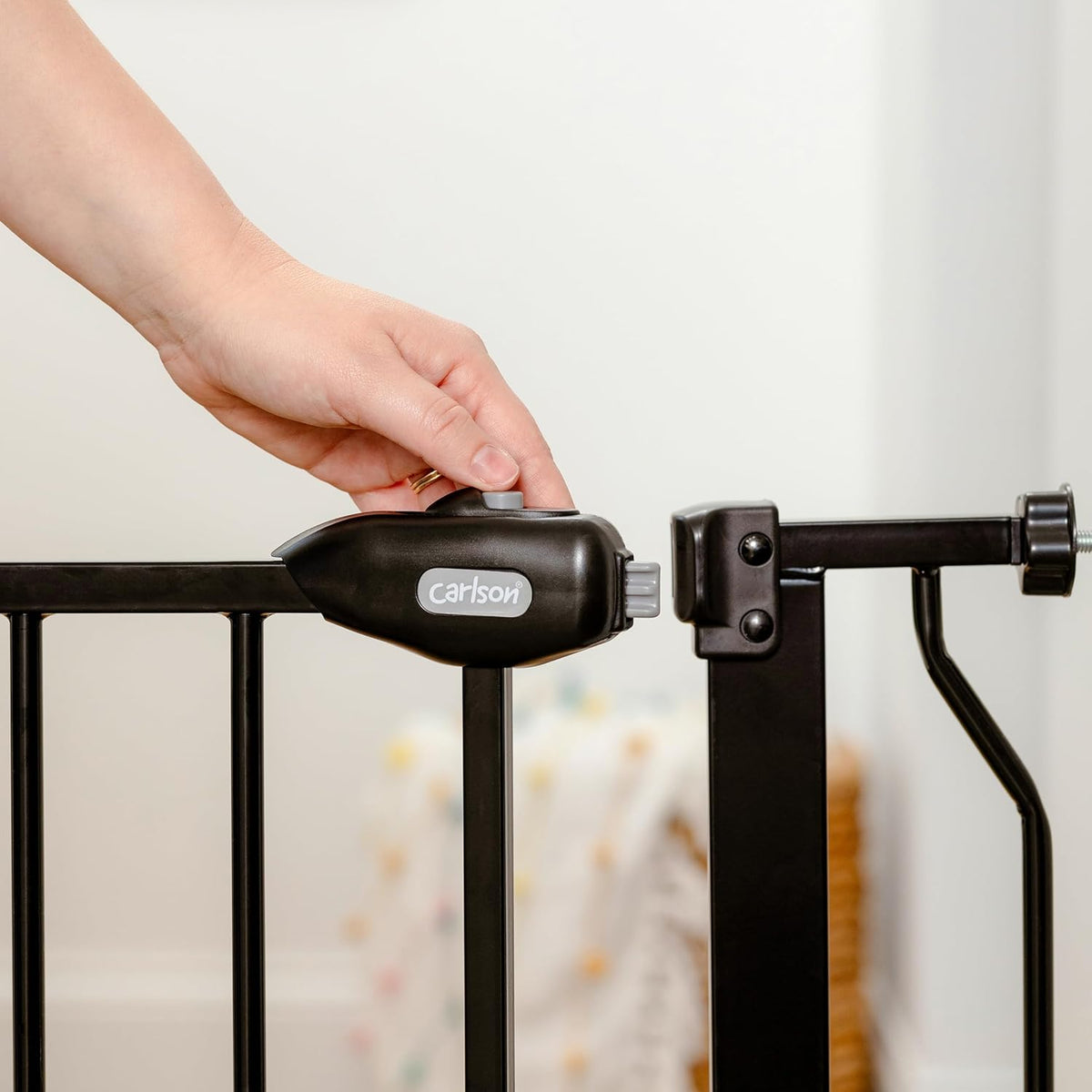 Carlson 29.5–36.5” Extra Wide Dog Gate with Small Pet Door (Black, Metal) - Kidsy