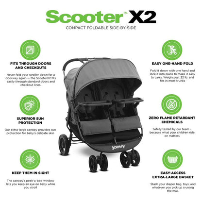 Joovy Scooter X2 Side-by-Side Double Stroller with Snack Trays (Blueberry)