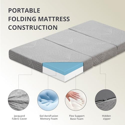 CH CHARME HOUSE Tri - Fold Foam Mattress 4" (Grey) - Kidsy
