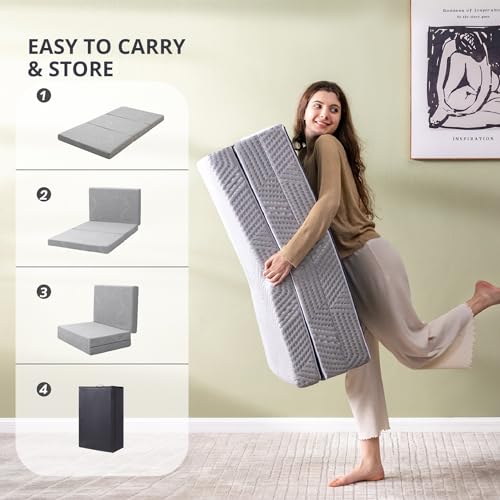 CH CHARME HOUSE Tri - Fold Foam Mattress 4" (Grey) - Kidsy