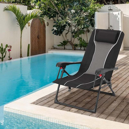 CheerAmenit Folding Chaise Lounge Recliner (Black) - Kidsy