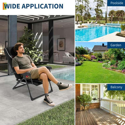 CheerAmenit Folding Chaise Lounge Recliner (Black) - Kidsy