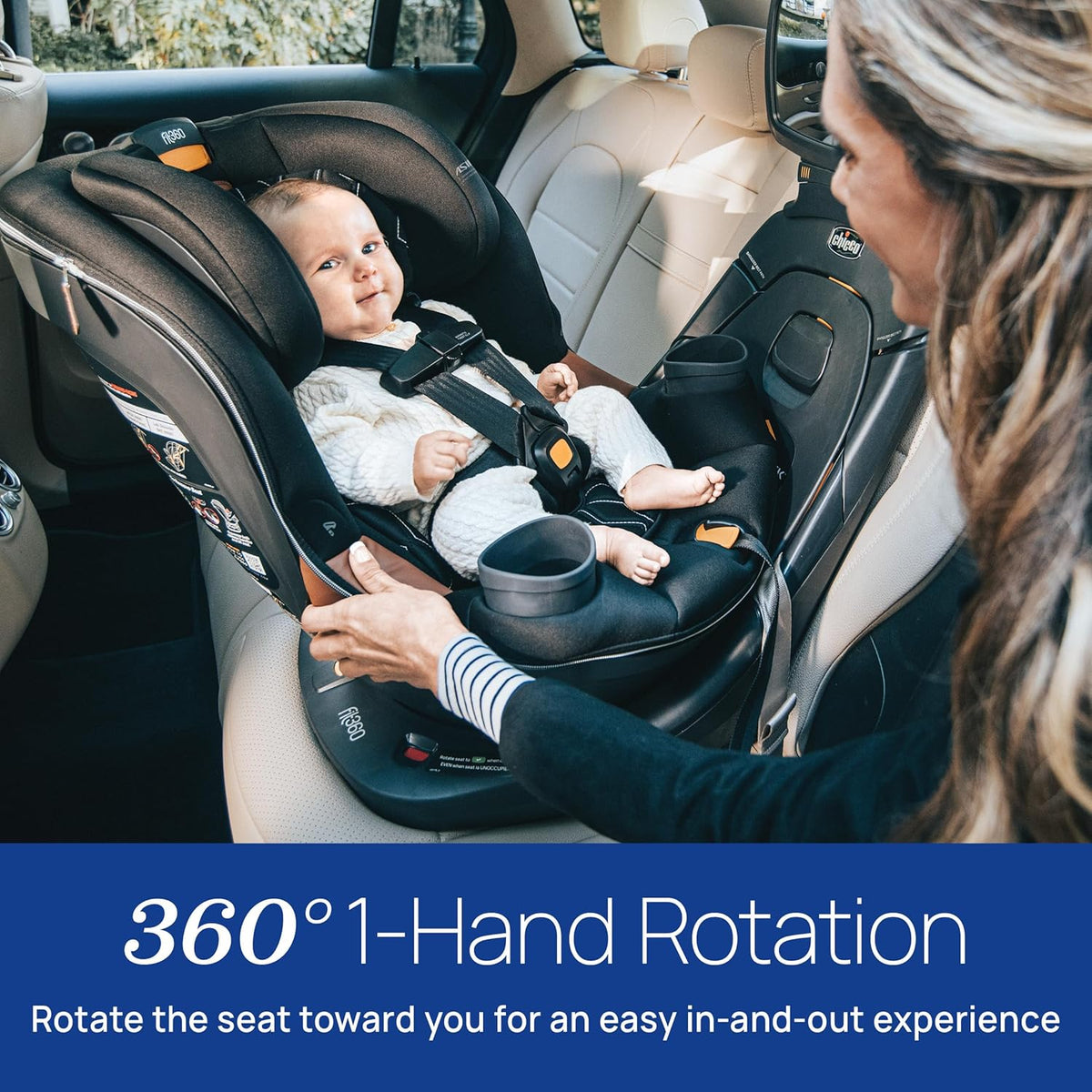 Chicco Fit360 Zip ClearTex Rotating Convertible Car Seat with Fit360 Mirror (Jet/Black) - Kidsy