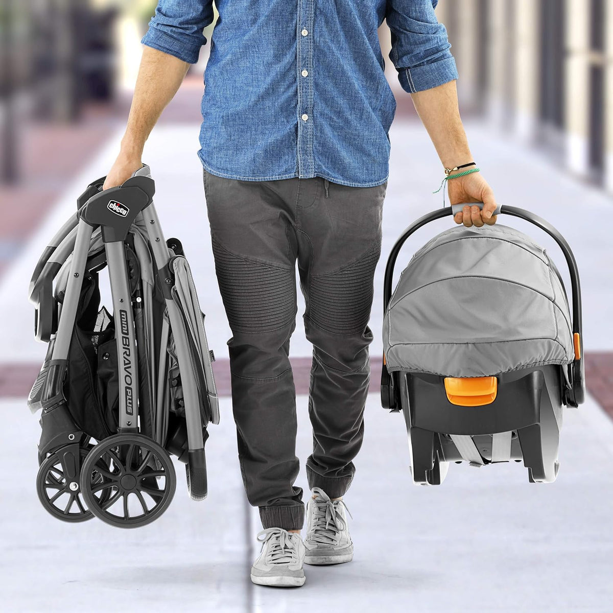Chicco Mini Bravo Plus Travel System, Mini Bravo Plus Stroller (Slate/Grey) - Kidsy