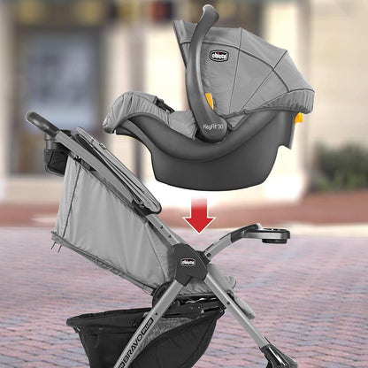 Chicco Mini Bravo Plus Travel System, Mini Bravo Plus Stroller (Slate/Grey) - Kidsy
