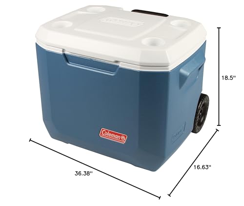 Coleman Xtreme 50qt Rolling Cooler with Wheels, Extra - Walled Insulation (Blue) - Kidsy