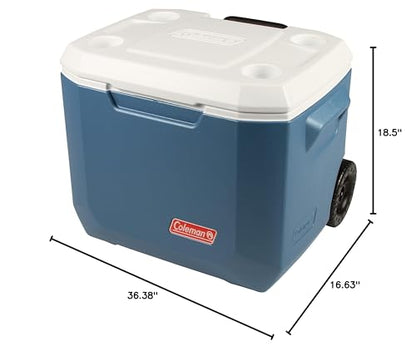 Coleman Xtreme 50qt Rolling Cooler with Wheels, Extra - Walled Insulation (Blue) - Kidsy
