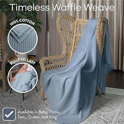Comfy Cubs King Waffle Blanket 108" x 90" (Pacific Blue) - Kidsy