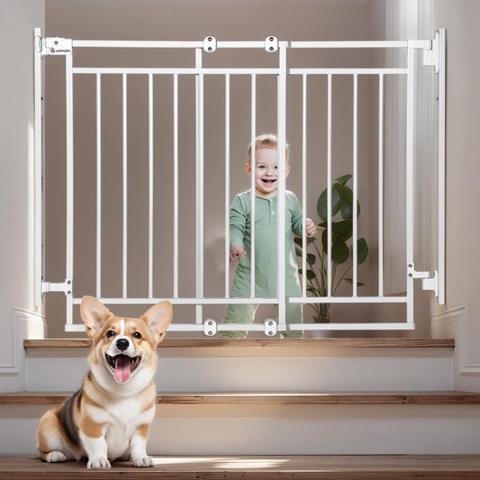 COMOMY 27.5 - 43" Baby Gate No Bottom Bar for Stairs and Doorways (White) - Kidsy