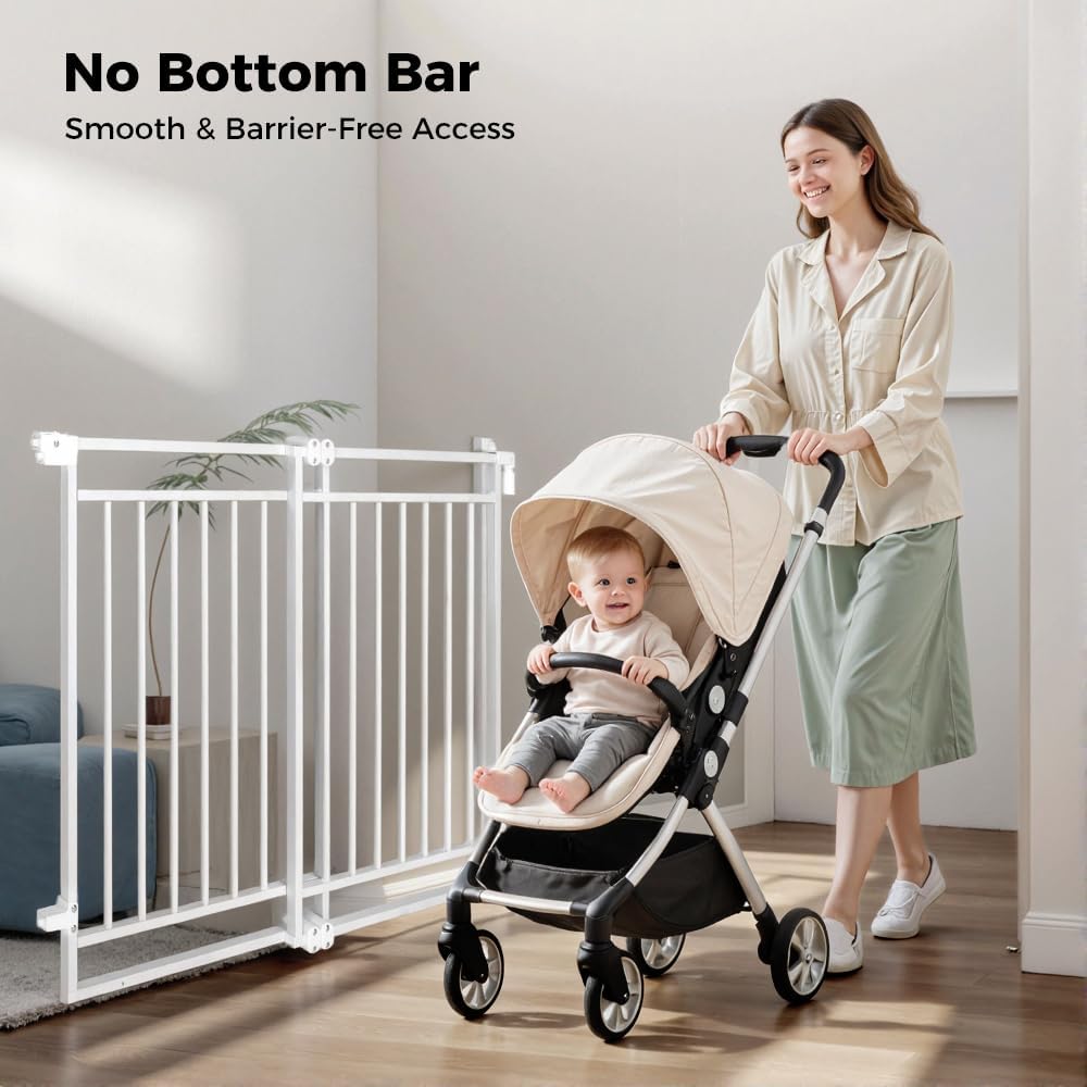 COMOMY 27.5 - 43" Baby Gate No Bottom Bar for Stairs and Doorways (White) - Kidsy