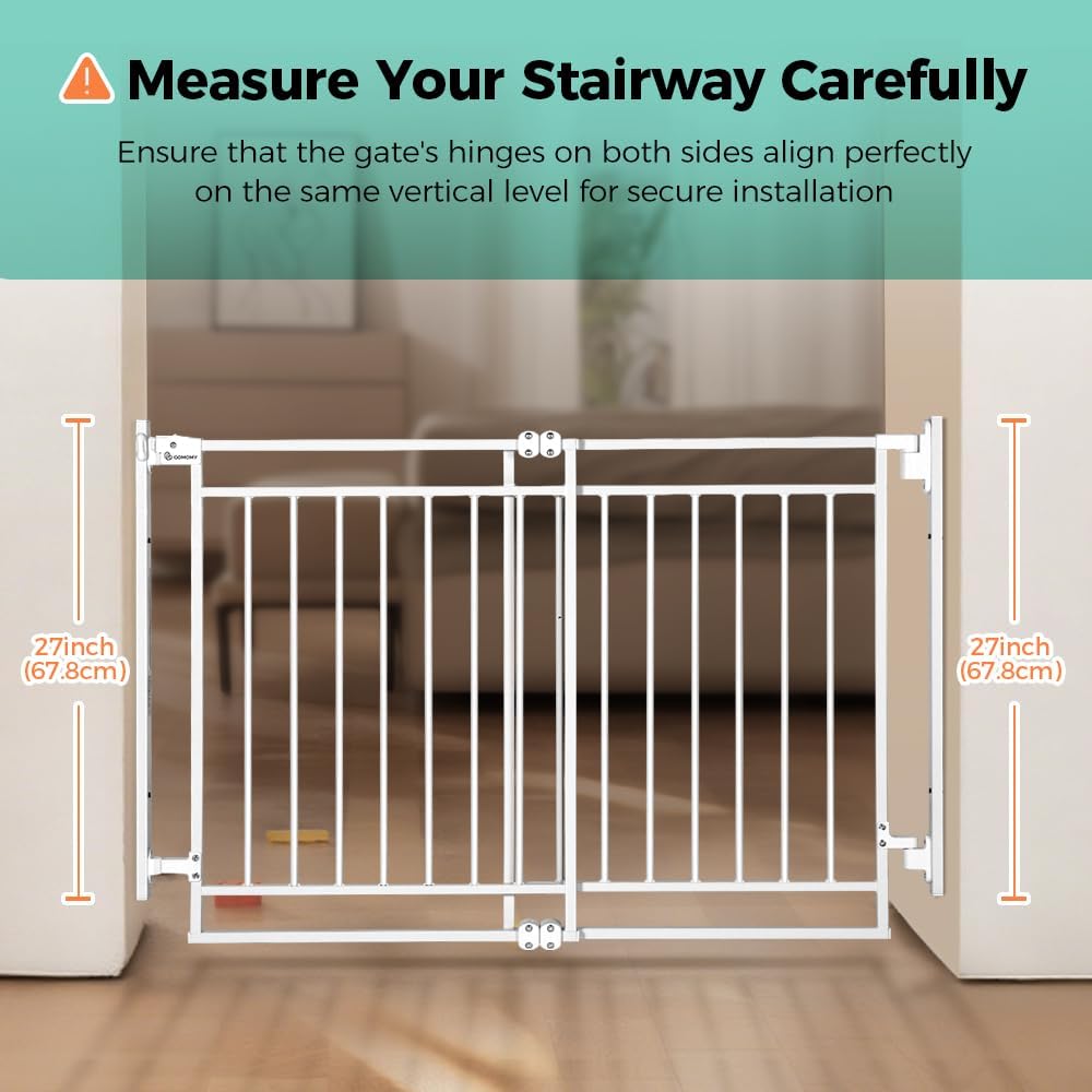 COMOMY 27.5 - 43" Baby Gate No Bottom Bar for Stairs and Doorways (White) - Kidsy