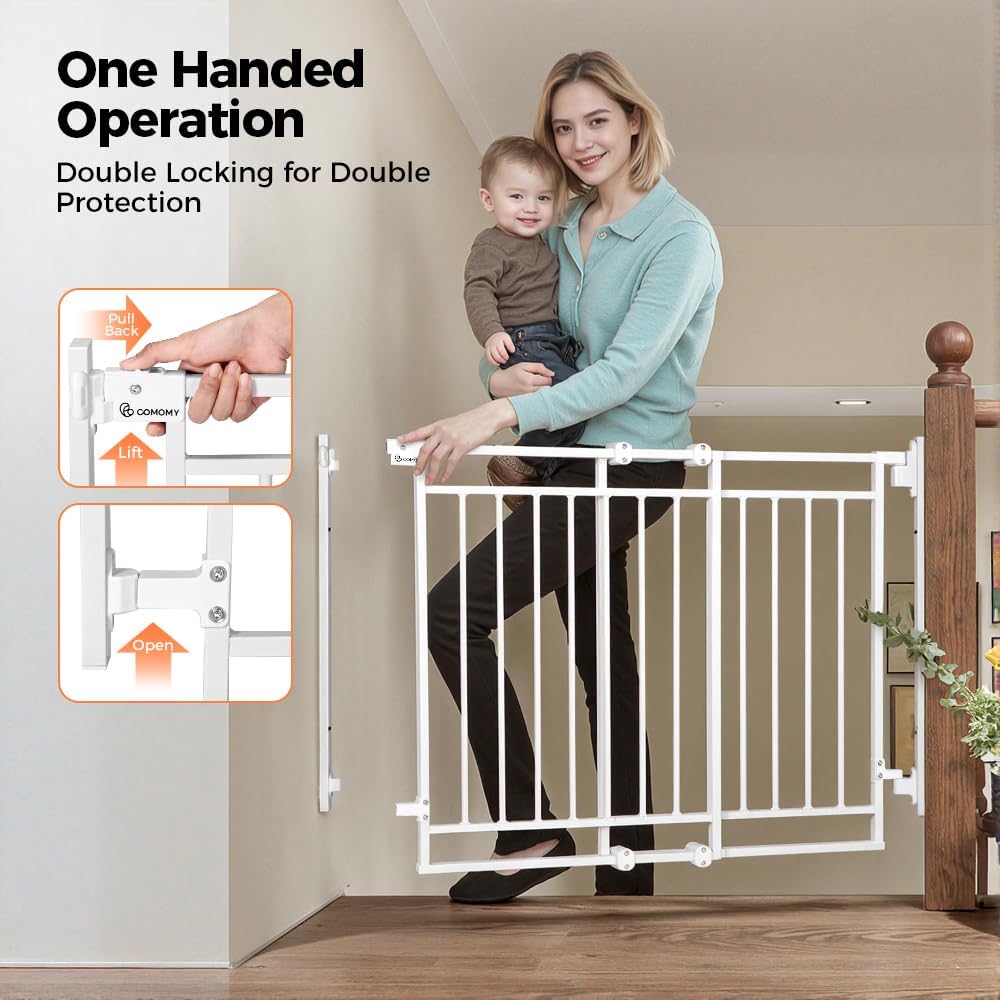 COMOMY 27.5 - 43" Baby Gate No Bottom Bar for Stairs and Doorways (White) - Kidsy