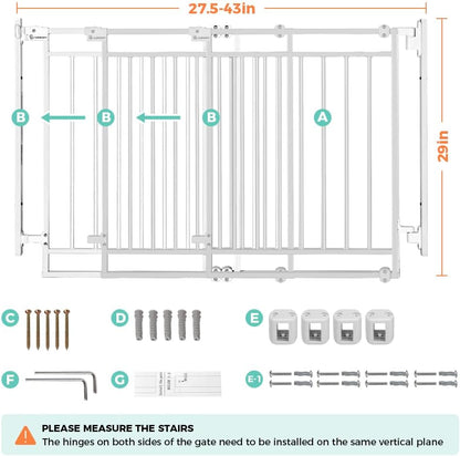 COMOMY 27.5 - 43" Baby Gate No Bottom Bar for Stairs and Doorways (White) - Kidsy