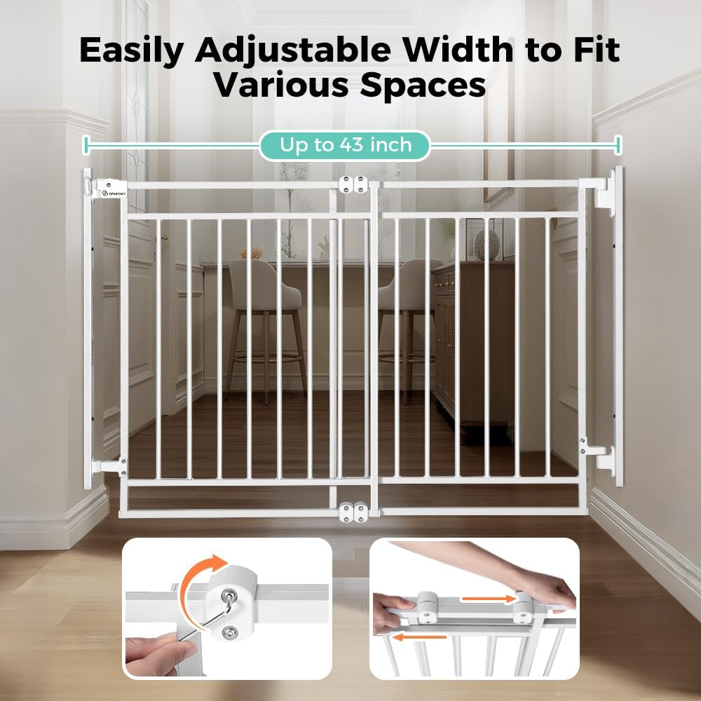COMOMY 27.5 - 43" Baby Gate No Bottom Bar for Stairs and Doorways (White) - Kidsy