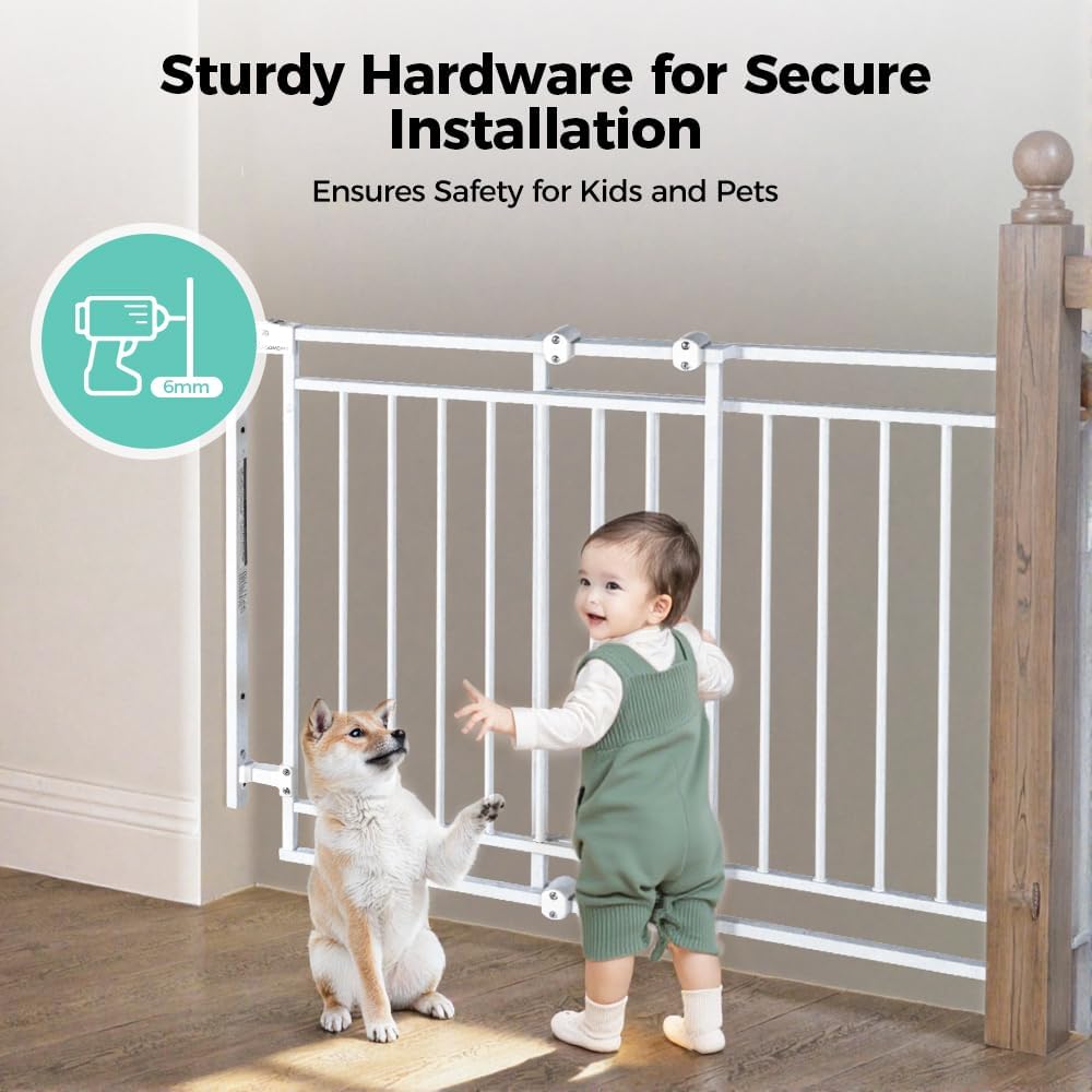 COMOMY 27.5 - 43" Baby Gate No Bottom Bar for Stairs and Doorways (White) - Kidsy