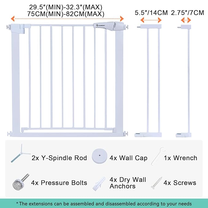Comomy 29.5–40.5" Extra Wide Auto Close Baby Gate (White) - Kidsy