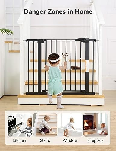 COMOMY 30" Auto - Close Baby Gate, 29.5–43.3" Wide (Black) - Kidsy