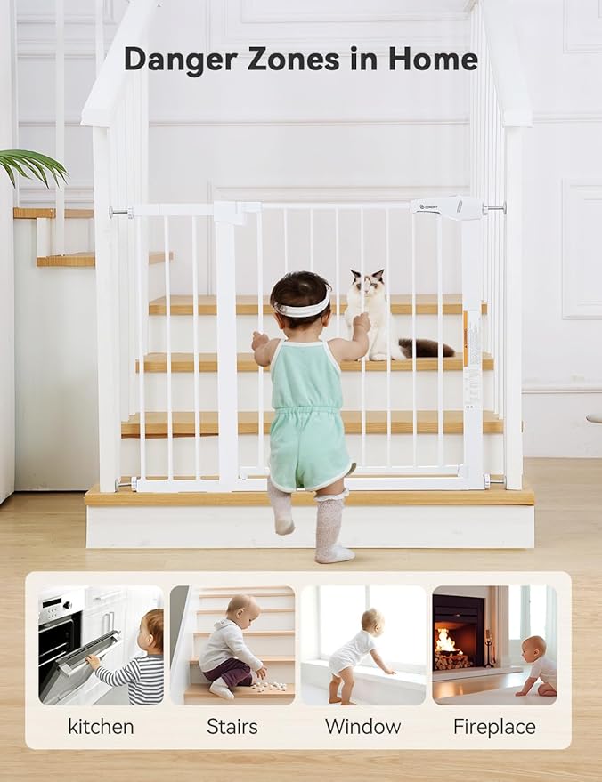 Comomy 30" Auto Close Baby Gate (White) - Kidsy