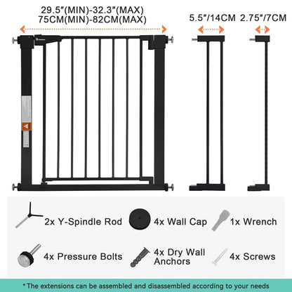 COMOMY 30" Tall Baby Gate for Stairs Doorways, Fits Openings 29.5" to 40.5" Wide (Black) - Kidsy