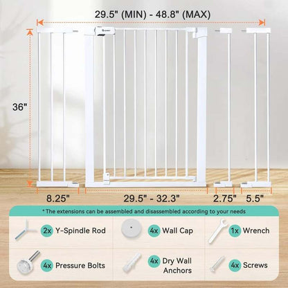 COMOMY 36" Extra Tall Baby Gate, Fits 29.5"–48.8" (White) - Kidsy