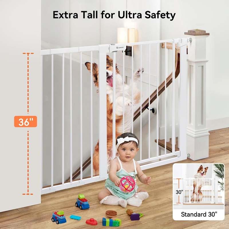 COMOMY 36" Extra Tall Baby Gate, Fits 29.5"–48.8" (White) - Kidsy