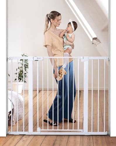 COMOMY 36" Extra Tall Baby Gate for Stairs Doorways, Fits Openings 29.5" to 48.8" Wide (White) - Kidsy