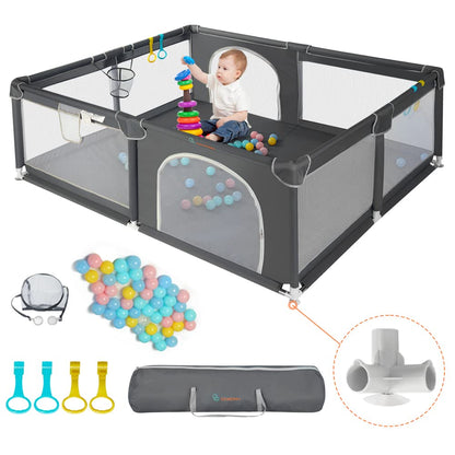 COMOMY Extra Large Baby Playpen 79"x71" with Mesh Sides (Dark Grey) - Kidsy