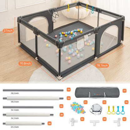 COMOMY Extra Large Baby Playpen 79"x71" with Mesh Sides (Dark Grey) - Kidsy