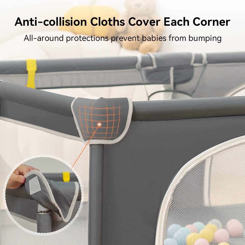 COMOMY Extra Large Baby Playpen 79"x71" with Mesh Sides (Dark Grey) - Kidsy