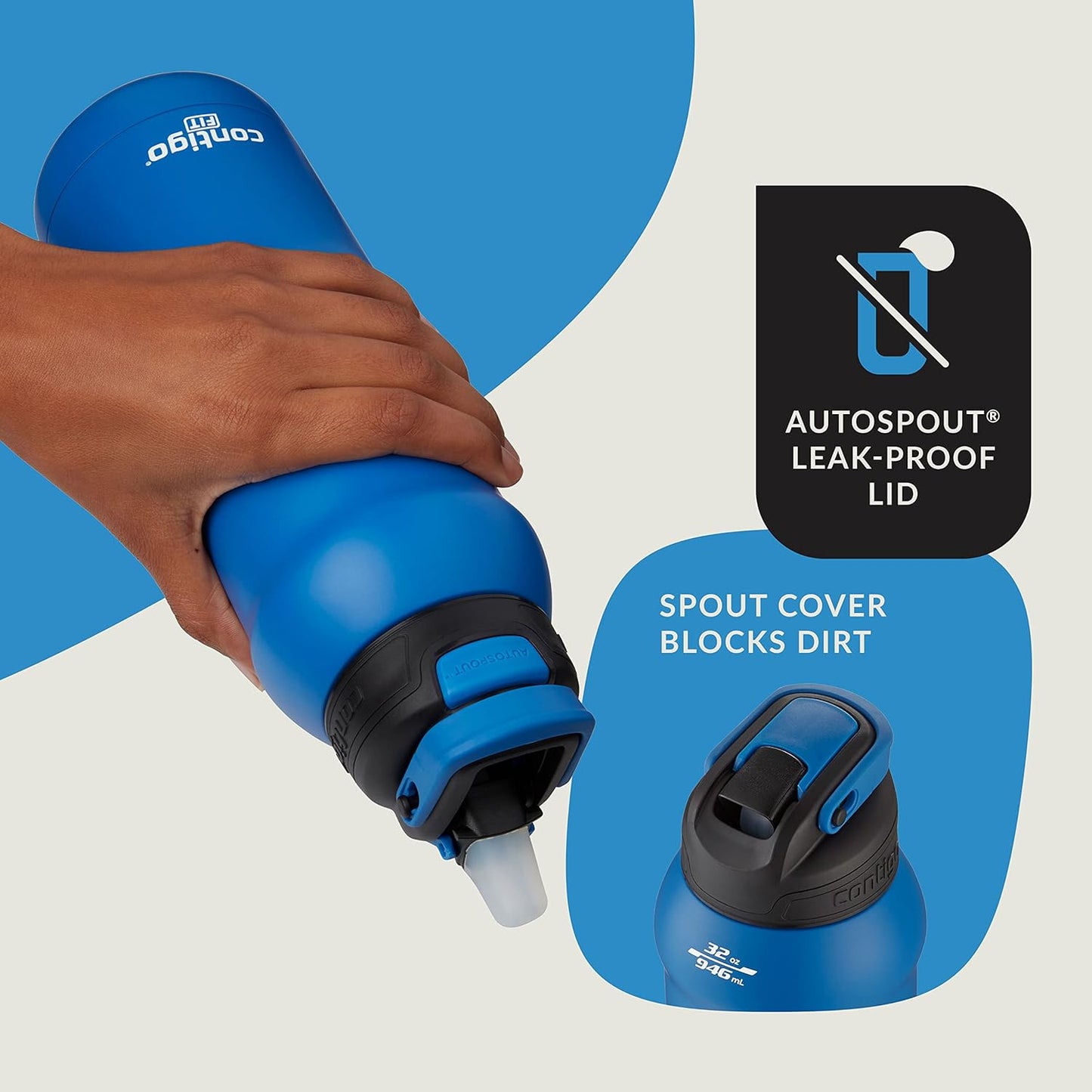 Contigo Fit Autospout Water Bottle, 32 oz (Blue/Black) - Kidsy
