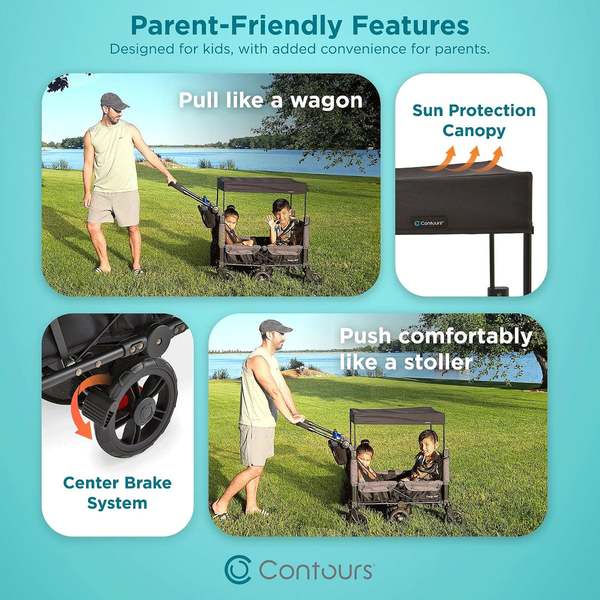 Contours Curve 360 Double Stroller Wagon with Car Seat Compatibility (Black) - Kidsy