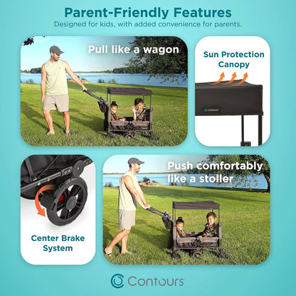 Contours Curve 360 Double Stroller Wagon with Car Seat Compatibility (Black) - Kidsy