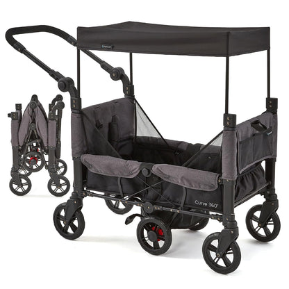 Contours Curve 360 Double Stroller Wagon with Car Seat Compatibility (Black) - Kidsy