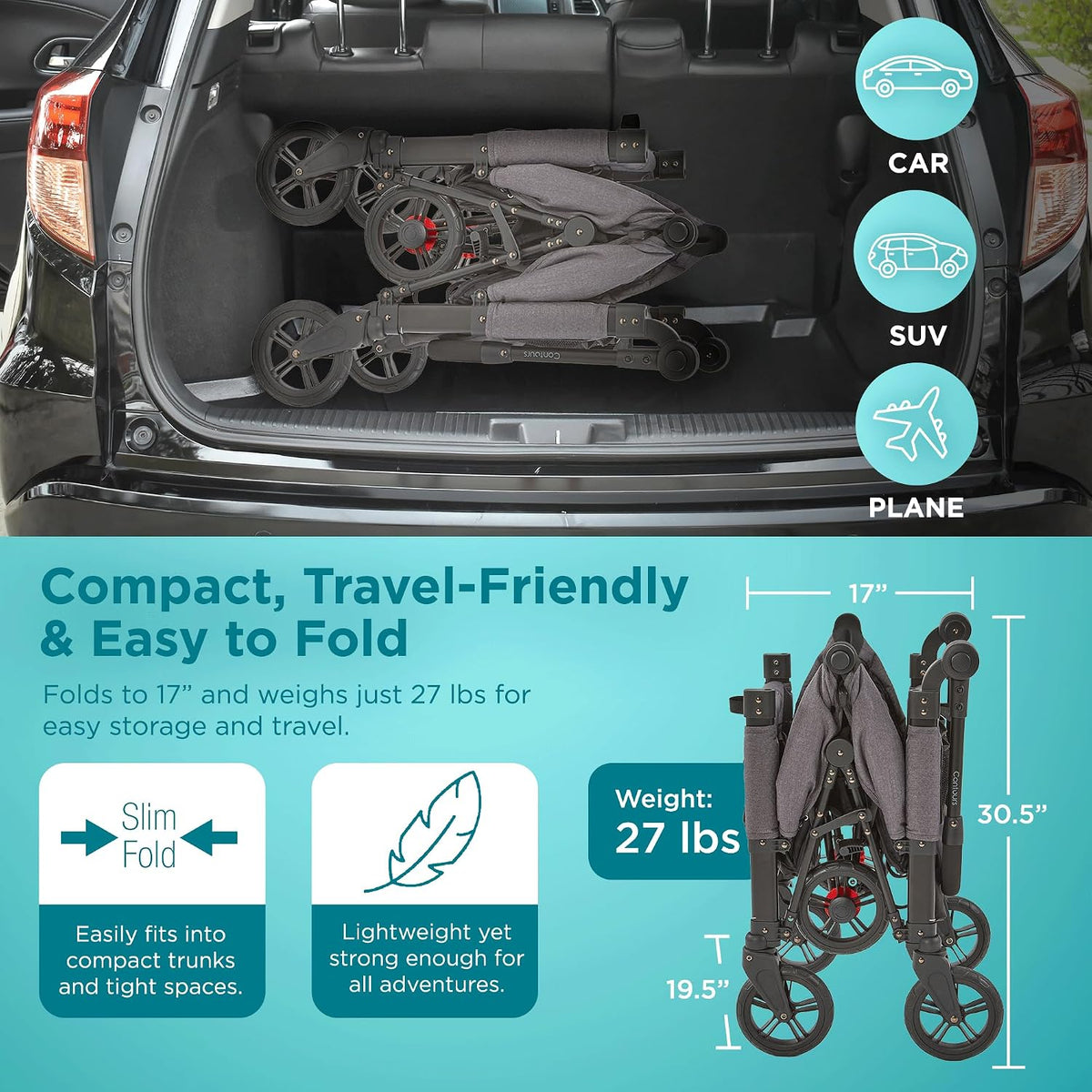 Contours Curve 360 Double Stroller Wagon with Car Seat Compatibility (Black) - Kidsy