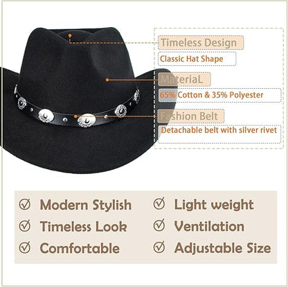 CXQRR Cowboy Hat with Removable Belt (Black) - Kidsy
