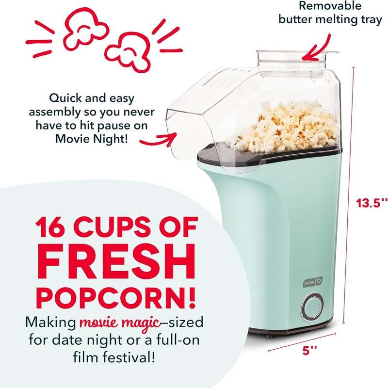 Dash 16 Cup Electric Popcorn Maker (Aqua) - Kidsy