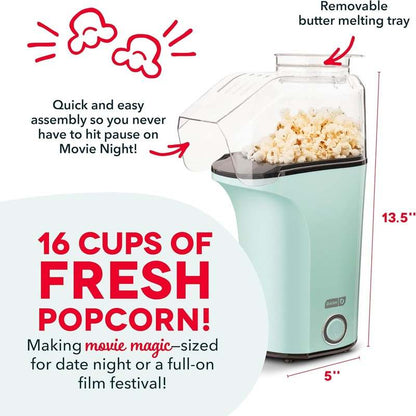 Dash 16 Cup Electric Popcorn Maker (Aqua) - Kidsy
