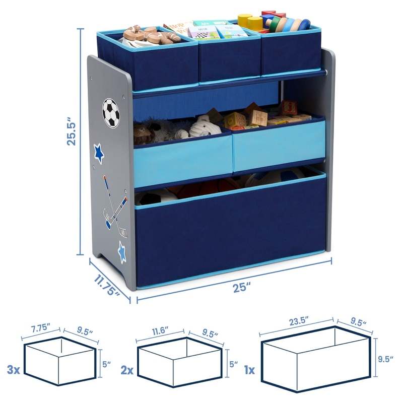 Delta Children 6 - Bin Toy Organizer (Grey/Blue) - Kidsy