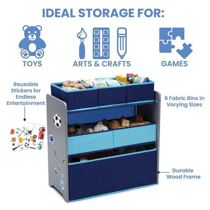 Delta Children 6 - Bin Toy Organizer (Grey/Blue) - Kidsy