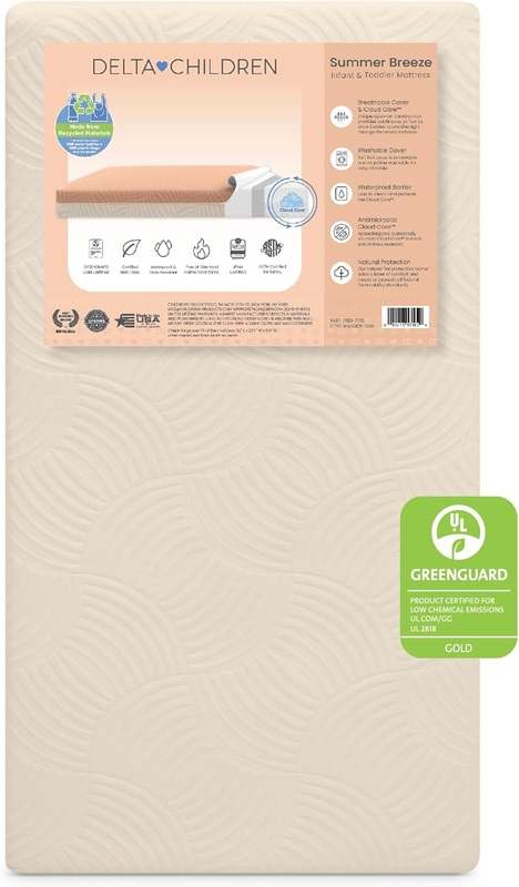 Delta Children Summer Breeze Crib & Toddler Mattress (Apricot/White) - Kidsy