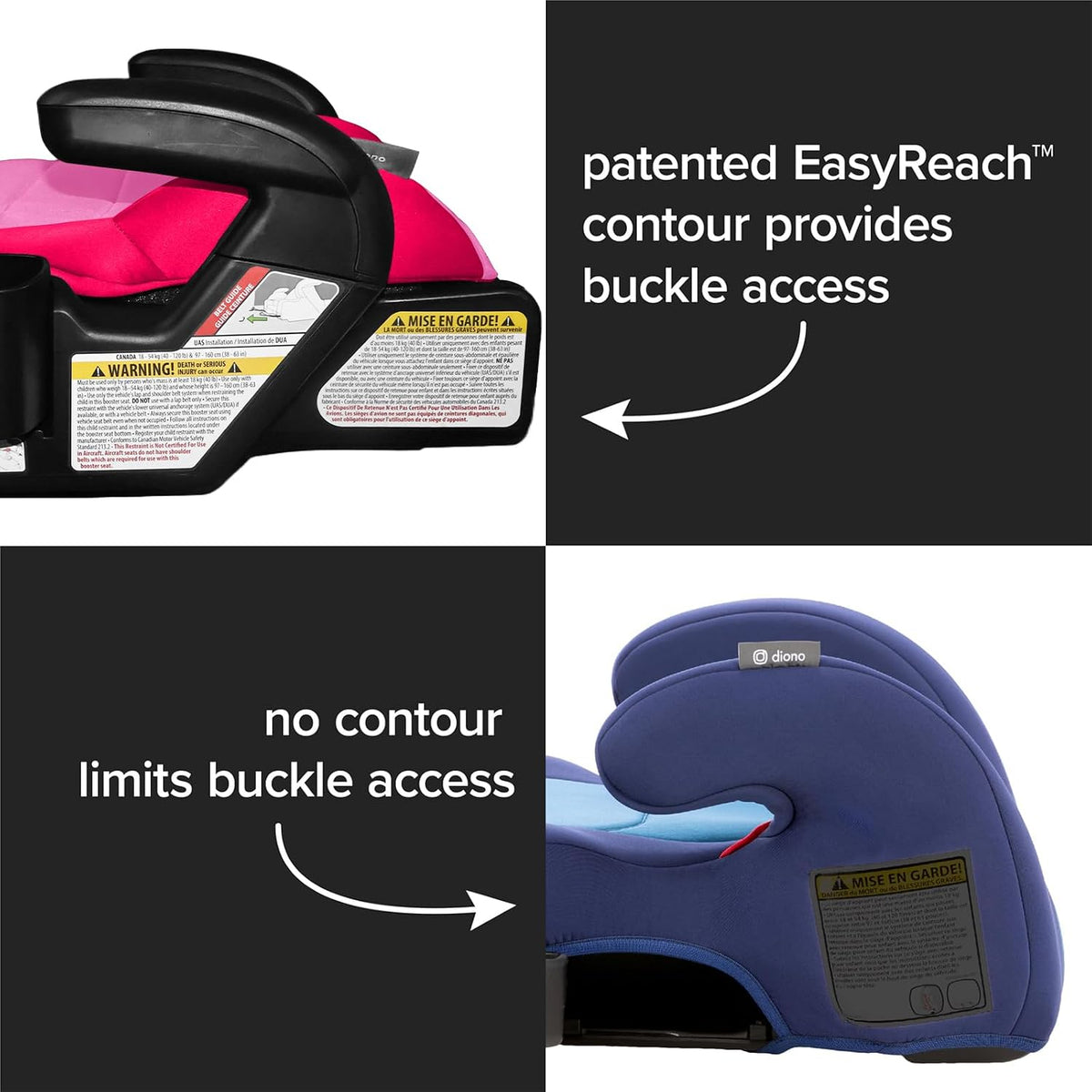 Diono Connect3 RXT Backless Booster for Children from 40-120 lbs. (Pink Cotton Candy) - Kidsy