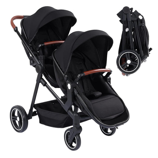 Double Tandem Stroller for Newborn & Toddler (Black) - Kidsy