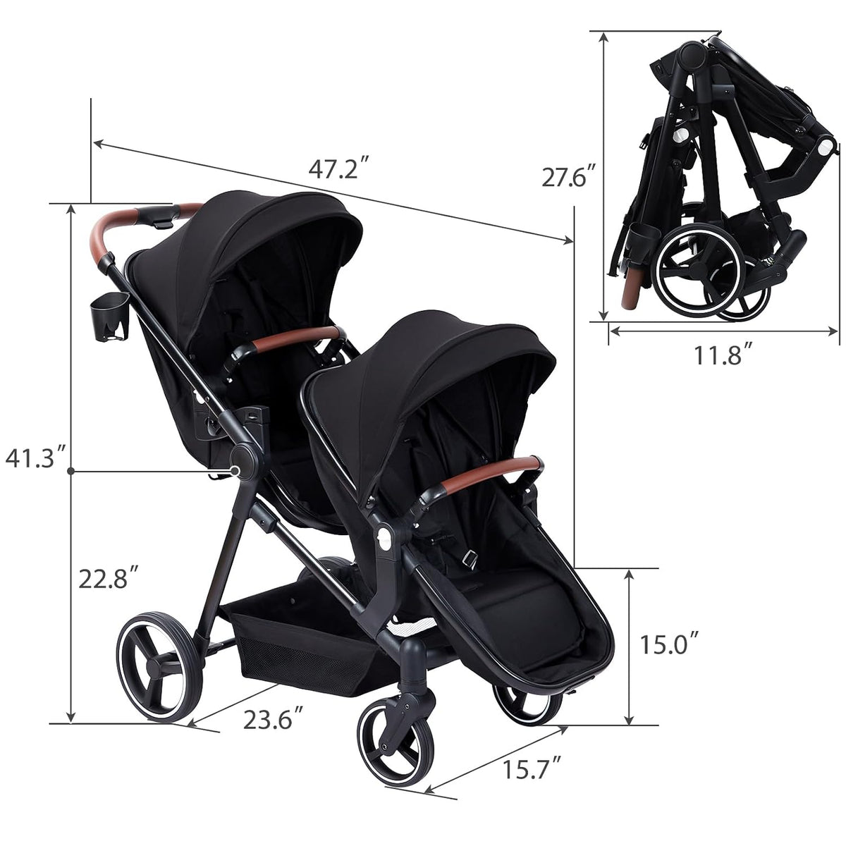 Double Tandem Stroller for Newborn & Toddler (Black) - Kidsy