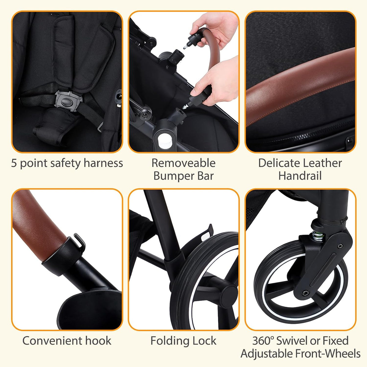 Double Tandem Stroller for Newborn & Toddler (Black) - Kidsy